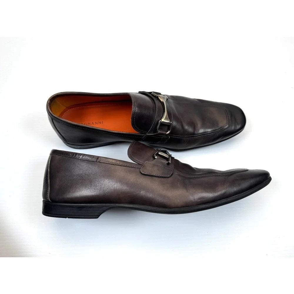 Magnanni Tazon Bit Loafer Dress Shoes Mens 10.5 Leather Square Toe Slip on Brown